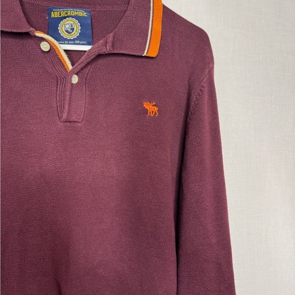 Vintage Y2K Abercrombie & Fitch Burgundy Long Sleeve Polo Shirt L Moose Preppy - Picture 5 of 10